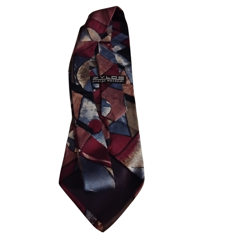 Zylos Abstract Geo Tie By George Macahdo 100% Italian Silk Office Executive - Picture 4 of 6